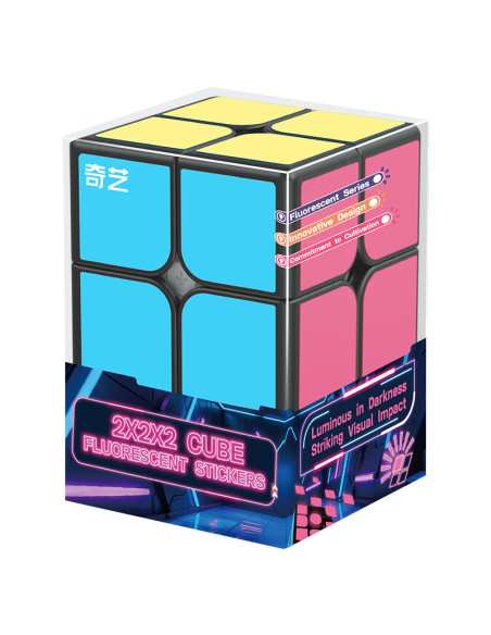 Pack QiYi 2x2, 3x3, Pyraminx et Mirror avec autocollants fluorescents