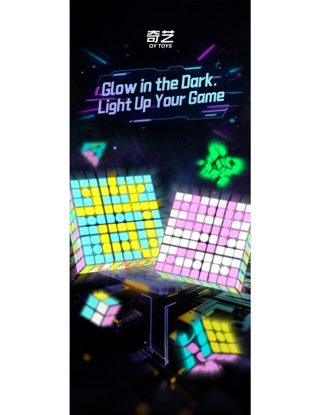 Pack QiYi 2x2, 3x3, Pyraminx et Mirror avec autocollants fluorescents