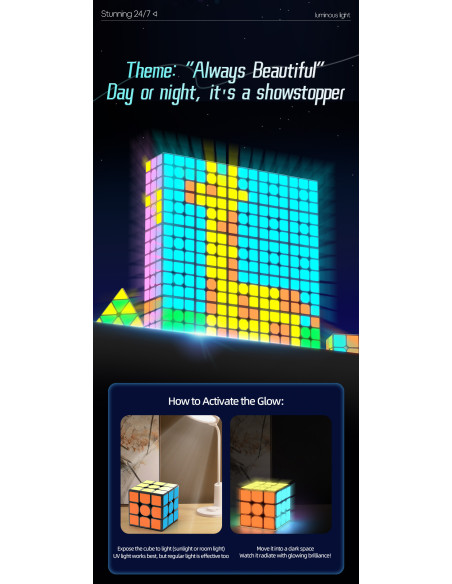 Pack QiYi 2x2, 3x3, Pyraminx et Mirror avec autocollants fluorescents