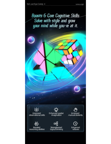 Pack QiYi 2x2, 3x3, Pyraminx et Mirror avec autocollants fluorescents