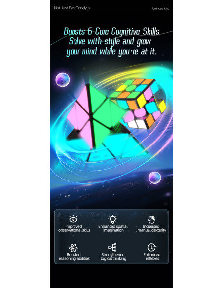 Pack QiYi 2x2, 3x3, Pyraminx et Mirror avec autocollants fluorescents